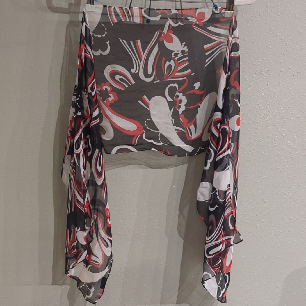 Cejon Accessories Inc 100% Silk Scarf Red Black White Patterned Oblong